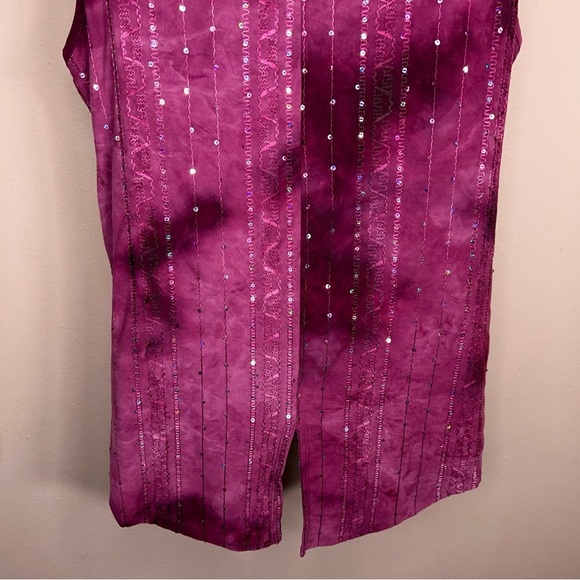Large Fuchsia Pink Sequin Sleeveless Top Dressbarn Vneck Y2K Style Stretch - Picture 7 of 13